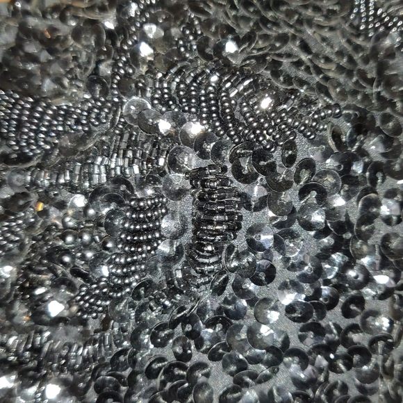 Strange Overly Sequinned Black Vintage Cocktail Dress Handsewn? Small ODD Beaded - Picture 9 of 16